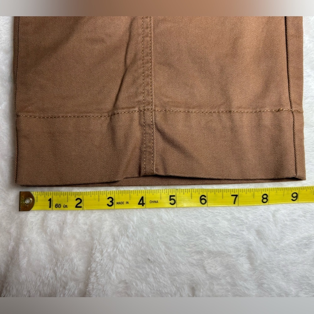 LOFT Soft Brown Straight Leg Pants with Cream Tie. Zip & Button Closure - Picture 8 of 13